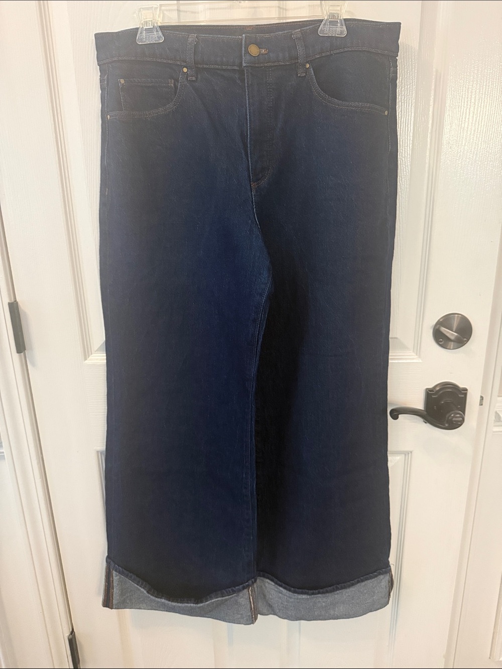 Dark Blue Wide-Leg Cuffed Jeans